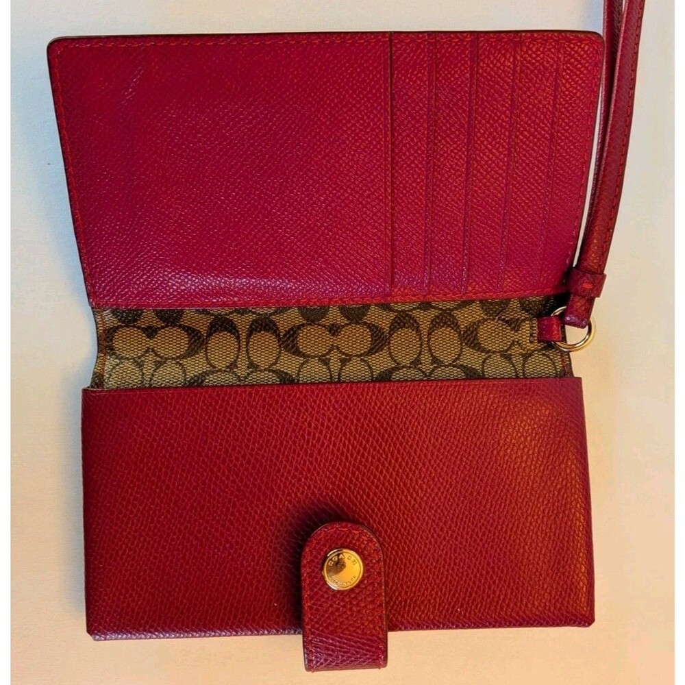 COACH F53977 True Red Crossgrain Pebbled Leather Phone Case Wallet Wristlet - Picture 6 of 8